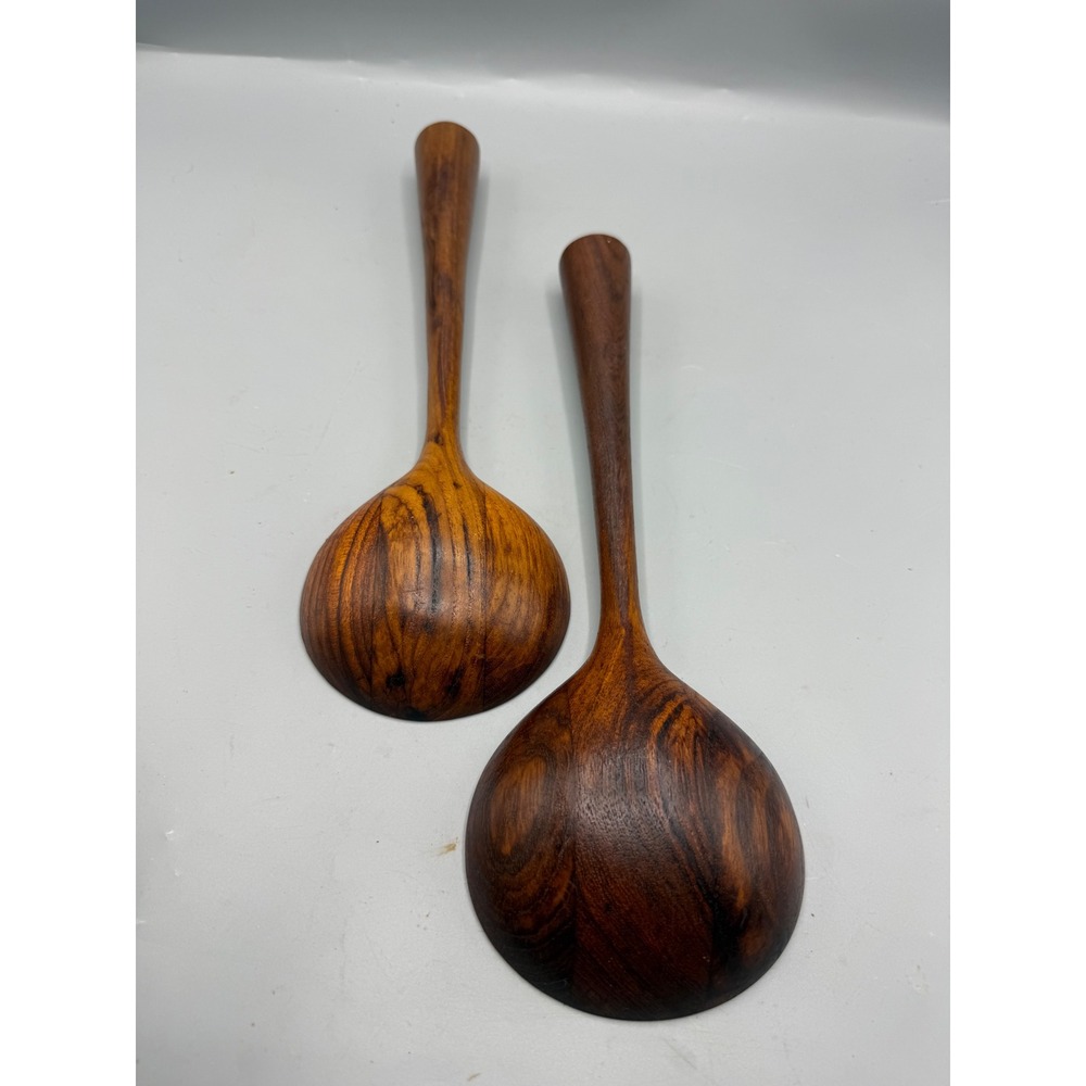 Vtg Danish Teak Salad Servers MCM Spoons Set of 2 Denmark Danmark 50's Dansk - Picture 3 of 5
